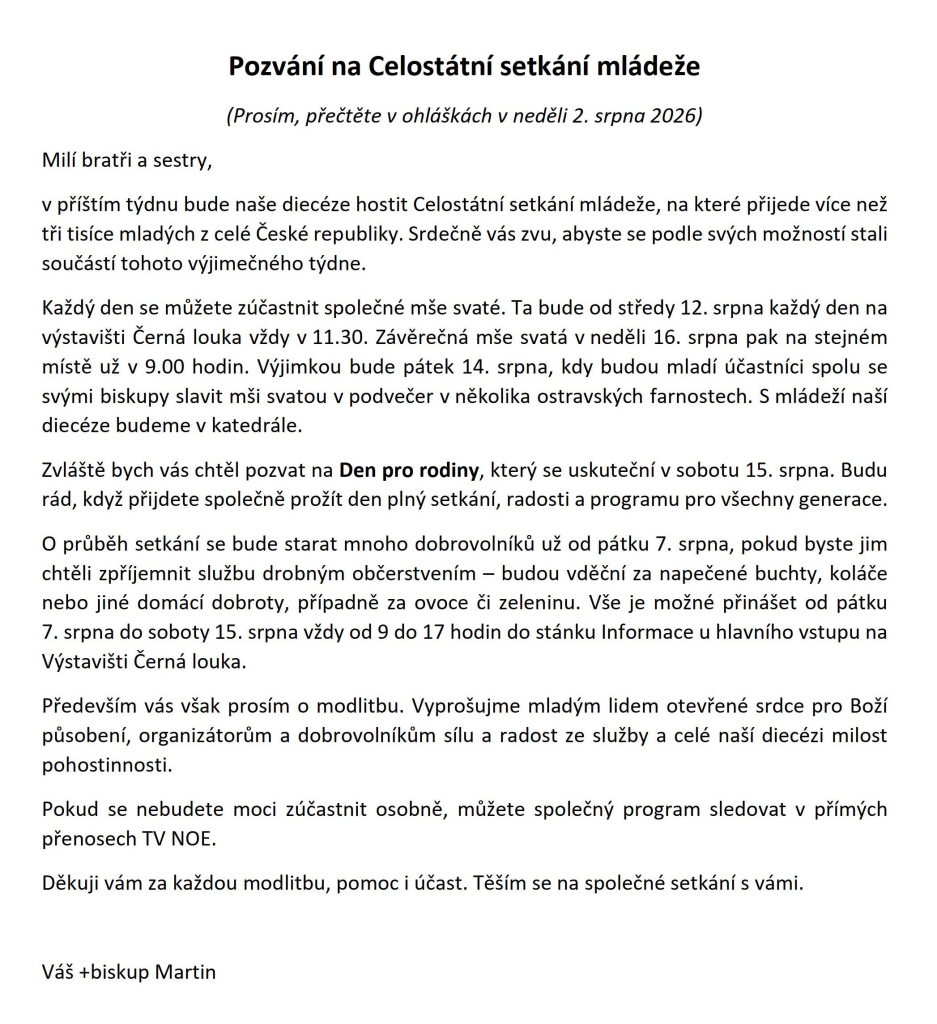 Pozvání na Celostátní setkání mládeže