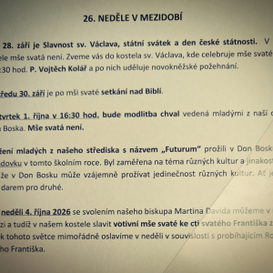 Ohlášky z 26. neděle v mezidobí mimořádně na tomto místě.